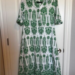 Mlle Gabrielle White Dress with Green Floral Print